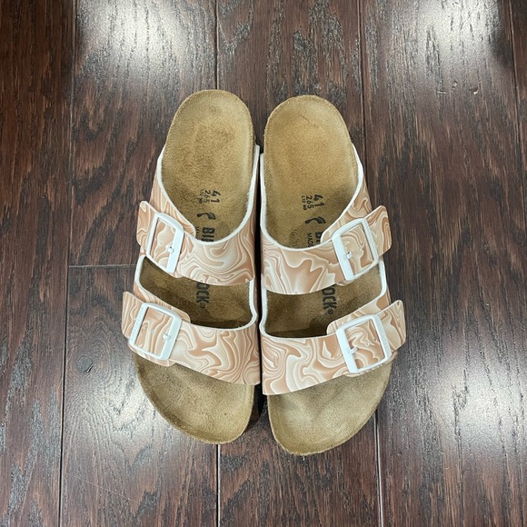 Birkenstock Arizona Birko-Flor Beige Marble Print Sandal Women Size 41 9.5/10 - Picture 2 of 8